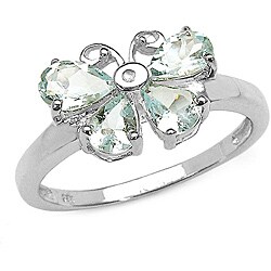 Sterling Silver Aquamarine and Diamond Accent Butterfly Ring