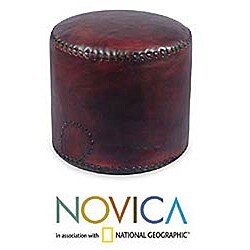 'Littoral Coffee' Leather Ottoman Cover (Brazil)