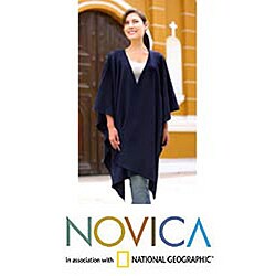 Alpaca Wool 'Navy Blue Chic' Ruana Cloak (Peru)