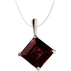 10k White Gold Square Garnet Necklace