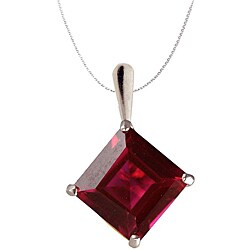 10k White Gold Basket-set Square Lab-created Ruby Necklace
