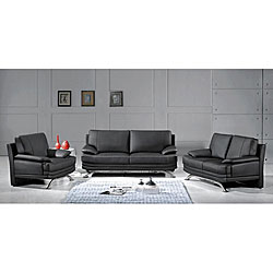 Black Leather 3-piece Sofa Set