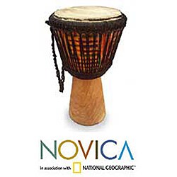 Sese Wood 'Kente Pillar' African Djembe Drum (Ghana)