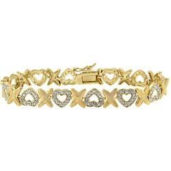 18k Gold over Silver 1/2ct TDW Diamond Heart and 'X' Bracelet (J-K, I3)