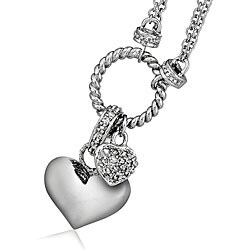 Sterling Silver 1/4ct TDW Diamond Double-heart Charm Necklace (J-K, I3)