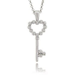 Sterling Silver Diamond Accent Heart Key Necklace (J-K, I3)