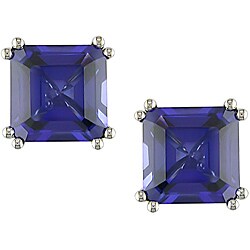 10k White Gold Created-sapphire Earrings