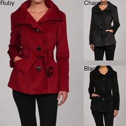 Steve Madden Women's Ruffled Wrap Wool Tie Coat