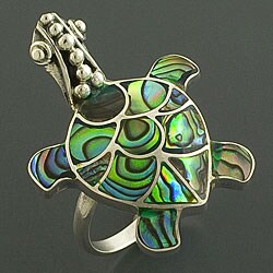 Sterling Silver Rainbow Abalone Turtle Ring (Indonesia)