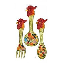 Morning Rooster Hand-painted Large 3-piece Wall-hanging Utensil Set