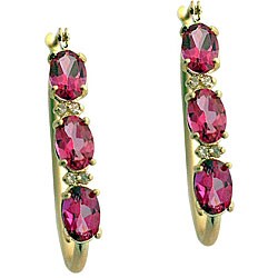 10k Yellow Gold Oval-cut Pink Topaz and Diamond Hoop Earrings