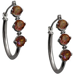10k White Gold Round-cut Twilight Mystic Topaz and Diamond Hoop Earrings