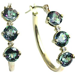 10k Yellow Gold Round-cut Mystic Green Topaz and Diamond Hoop Earrings