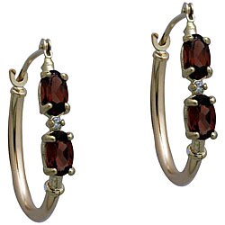 10k Yellow Gold Oval-cut Garnet and Diamond Hoop Earrings