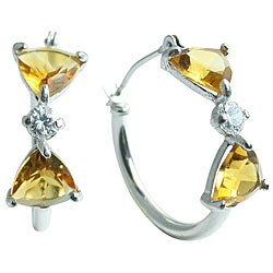 10k White Gold Trillion-cut Citrine and Cubic Zirconia Hoop Earrings