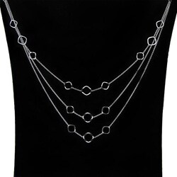 Sterling Silver 22-inch Three-tier Geometric Trend Bib Necklace