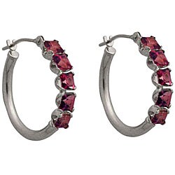 10k White Gold Square Pink Topaz Hoop Earrings