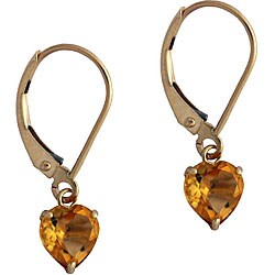 10k Yellow Gold 6-mm Heart-cut Citrine Leverback Earrings