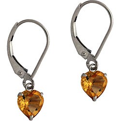 10k White Gold 6-mm Heart-cut Citrine Leverback Earrings