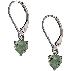 10k White Gold 6-mm Green Amethyst Leverback Earrings