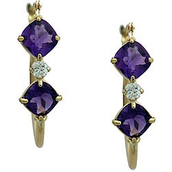 10k Yellow Gold Cushion-cut Amethyst and Cubic Zirconia Hoop Earrings