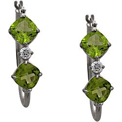 10k White Gold Cushion-cut Peridot and Cubic Zirconia Hoop Earrings