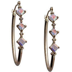 10k Yellow Gold Square-cut Mercury Mist Topaz and Diamond Hoop Earrings 