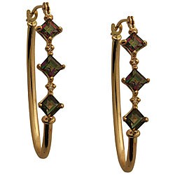 10k Yellow Gold Square-cut Mystic Green Topaz and Diamond Hoop Earrings