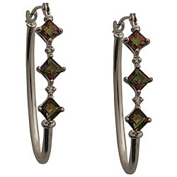 10k White Gold Square-cut Mystic Green Topaz and Diamond Hoop Earrings 