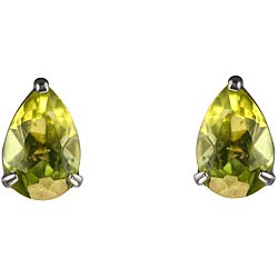 10k White Gold Pear-shaped Peridot Stud Earrings