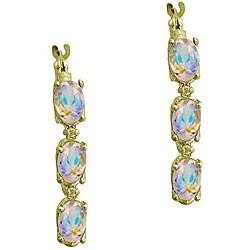 10k Yellow Gold Mercury Mist Topaz and Diamond Accent Hoop Earrings