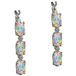 10k White Gold Mercury Mist Topaz and Diamond Accent Hoop Earrings
