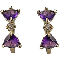 10k Yellow Gold Trillion-cut Amethyst and Cubic Zirconia Hoop Earrings