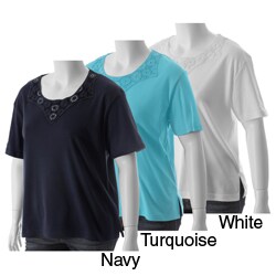 Nicole Ricci Women's Plus Size Crochet Neck Top