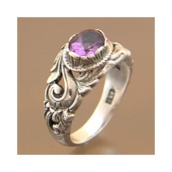 Sterling Silver 'Feminine Charm' Amethyst Solitaire Ring (Indonesia)