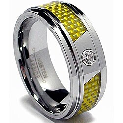 Men's Tungsten Carbide Cubic Zarconia Yellow Carbon Fiber Ring (8 mm)