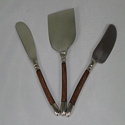 Stainless Steel Curved Wood 3-piece Cheese Spreader Set (India)