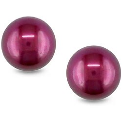 Sterling Silver Cranberry Freshwater Pearl Stud Earrings (9-10 mm)