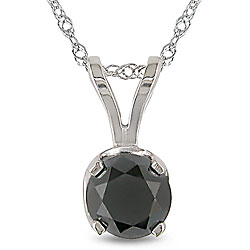 14k White Gold 1ct TDW Black Diamond Solitaire Necklace