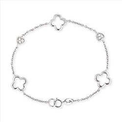Sterling Silver Heart and Open-clover Bracelet