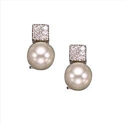 Sterling Silver Faux Pearl and Cubic Zirconia Stud Earrings