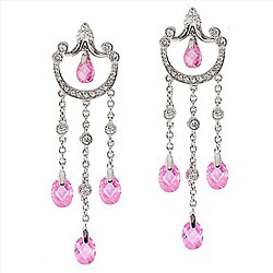 Sterling Silver Cubic Zironia Pink Drop Earrings