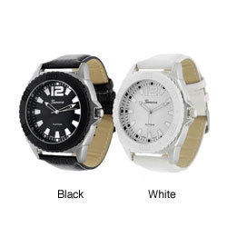 Geneva Men's Platinum Leather Round Face Watch