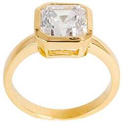 14k Gold Overlay Asscher-cut Clear Cubic Zirconia Solitaire Ring
