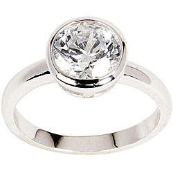 Silvertone Round-cut Clear Cubic Zirconia Solitaire Ring