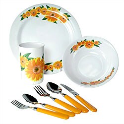 Alpine Cuisine 'Yellow Sunflower' 32-piece Melamine Dinnerware Set
