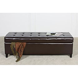 Mission Brown Tufted Bonded Leather Storage Ottoman Bench