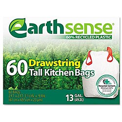 EarthSense Recycled 13-gallon Drawstring Can Liners (Pack of 60)