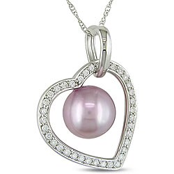 10k Gold Lilac Pearl and 1/3ct TDW Diamond Necklace (H-I, I2-I3) (9-9.5 mm)