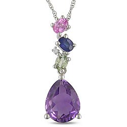 10k White Gold Multigemstone and Diamond Accent Necklace